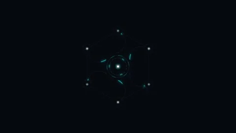 Futuristic hud hexagon interface with pulsing data nodes and digital networ.. Video stock 344857683