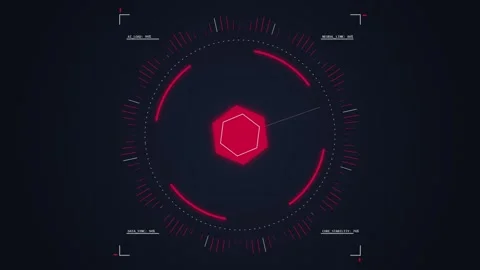 Futuristic HUD Hexagon Interface with Red Glowing Digital Radar Scan Animatio Stock Footage 348421188