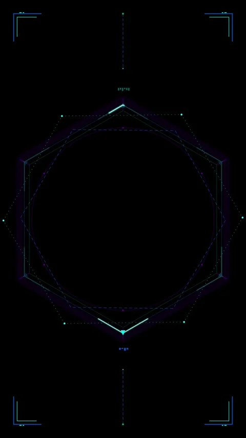 Futuristic hud hexagon interface with rotating digital data overlay animation Stockbeeldmateriaal 348284631