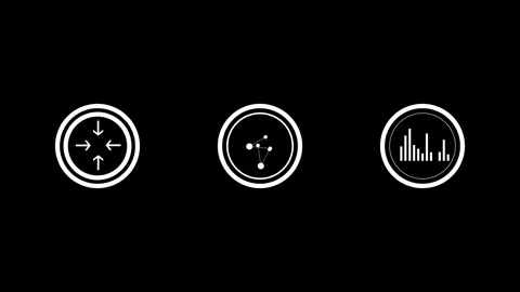 Futuristic HUD Icons Data Network Audio Spectrum and Focal Point 4K Stock Footage 332143265