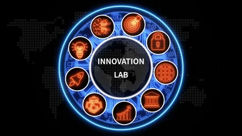Futuristic HUD Innovation Lab Interface Screen Video stock 340405424