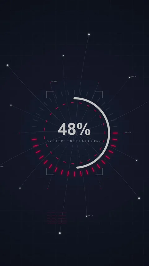 Futuristic HUD Interface with 0% Loading Bar and Data Network Animation Stock Footage 348818223
