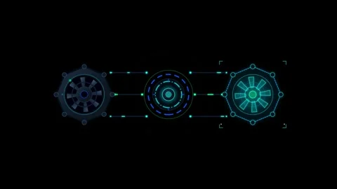 Futuristic hud interface animated digital gear and circular data scanners t.. Stock Footage 337566754