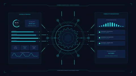 Futuristic hud interface animation with blue data charts and neon glow Stock Footage 346545662