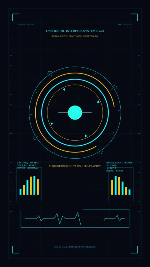 Futuristic hud interface animation with blue and orange radar elements Stock Footage 347569027