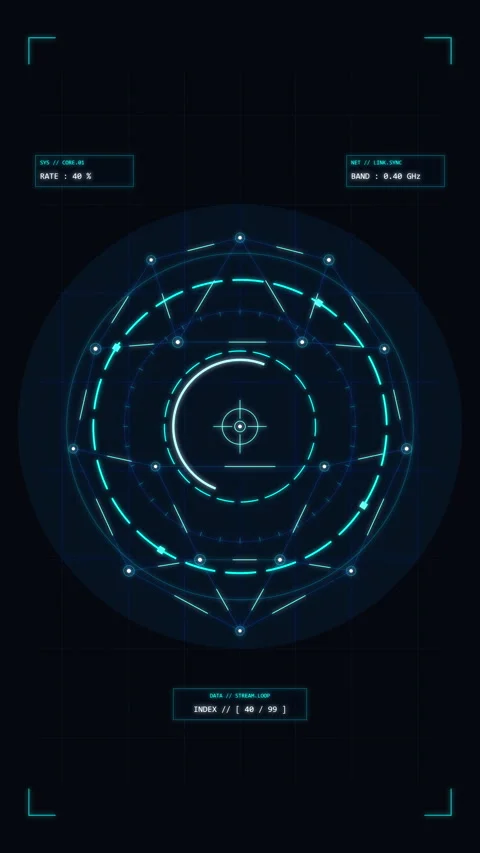 Futuristic hud interface animation with glowing blue tech circle, cyber scan Stock Footage 347569250