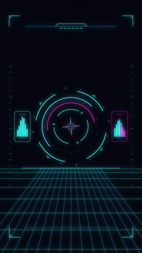 Futuristic hud interface animation with neon tech grid and blue glow Stock Footage 346544278