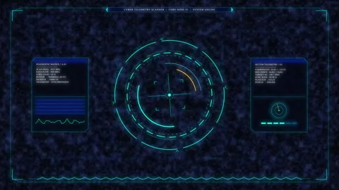 Futuristic hud interface animation with radar scanner, data analysis Stock Footage 347569214