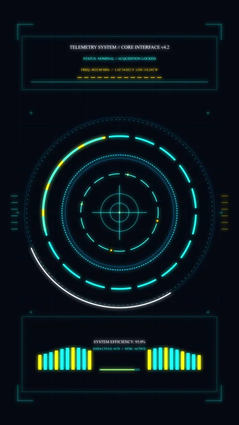 Futuristic hud interface animation with radar scan, cyber data, loop Stock Footage 347569255