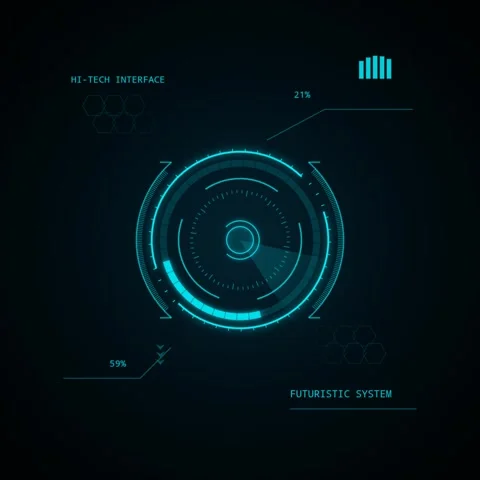 Futuristic hud interface animation rotating radar scanner Stock Footage 346643156