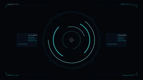 Futuristic hud interface animation with sci fi targeting circle and cybernetic Stock Footage 347569562