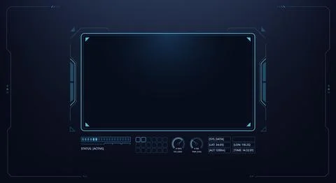 Futuristic HUD interface background central blank digital screen frame with.. Illustrazione stock