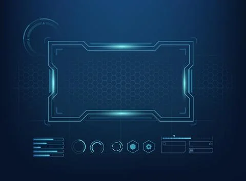 Futuristic HUD interface background glowing blue digital screen frame over .. 스톡 일러스트