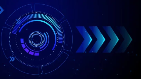 Futuristic hud interface with circular digital elements and chevrons on dar.. Stock Footage 333922301