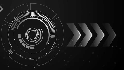 Futuristic hud interface with circular digital elements and chevrons on dar.. Stock Footage 333922347