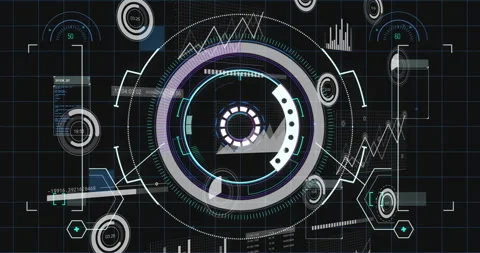 Futuristic HUD interface with circular elements and data visualization animation Stock Footage 305062544