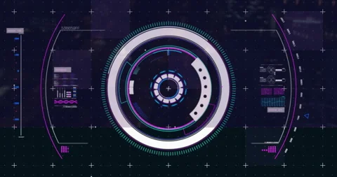 Futuristic HUD interface with circular elements and data processing animation Stock Footage 305221914