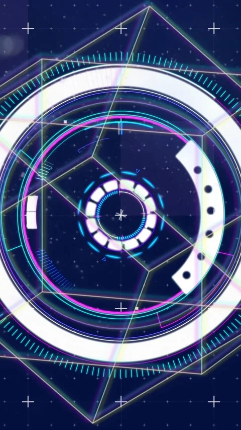 Futuristic HUD interface with circular elements and data processing animation Stock Footage 319976619