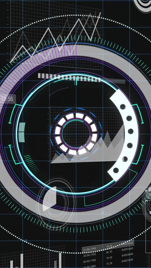 Futuristic HUD interface with circular elements and data visualization animation Stock Footage 320034554