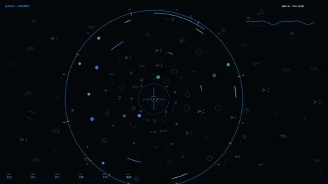 Futuristic HUD interface with circular radar tactical display and complex data Stock Footage 334453226