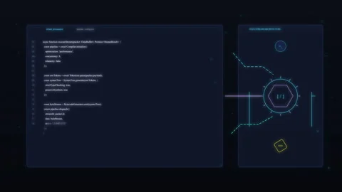 Futuristic hud interface with code loops, digital display, motion Vidéo 346548090