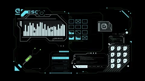 Futuristic HUD interface with complex infographic data Stock Footage 284463996