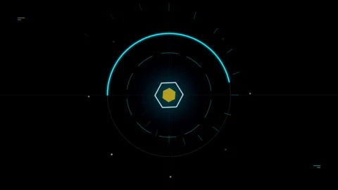 Futuristic HUD Interface Core with Glowing Cyan and Gold Elements Rotating in Stock Footage 348863746