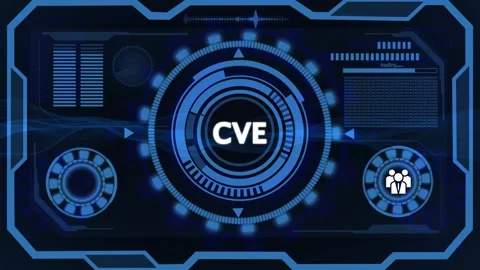 Futuristic HUD interface with CVE acronym in glowing blue concentric circle.. Stock Footage 327758699