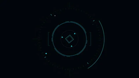 Futuristic HUD interface with cyan glowing digital rings and rotating elements Stock Footage 348324743