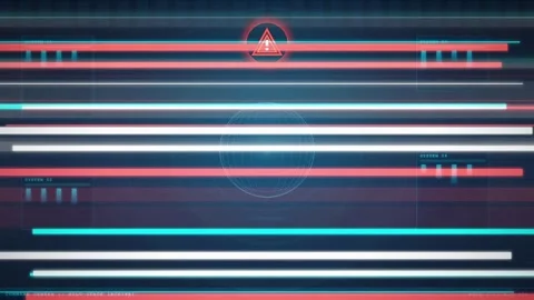 Futuristic HUD Interface with Cyber Attack Alert and Digital Glitch Effects Stock Footage 341454494
