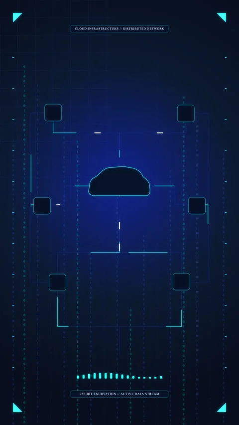 Futuristic hud interface with cyber security element and digital data stream Stock Footage 347572655