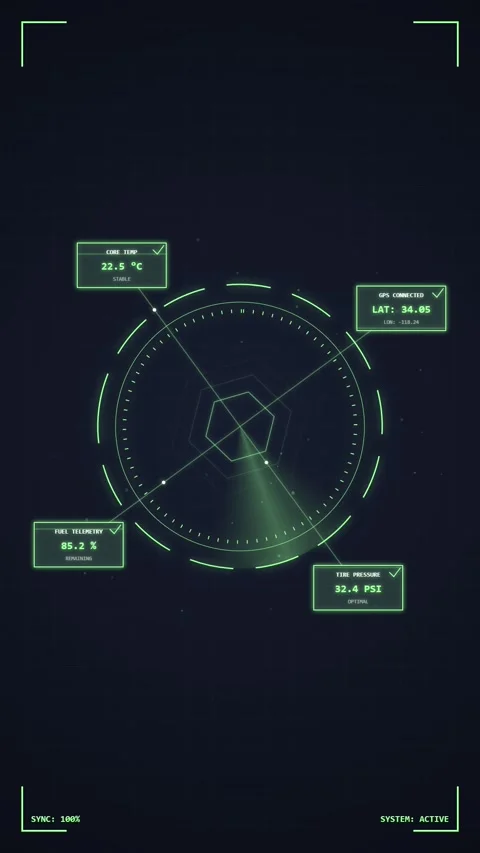 Futuristic HUD Interface with Data Analysis and Hexagonal Core Stock Footage 348815741