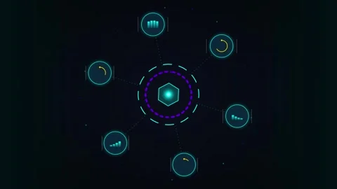 Futuristic HUD Interface with Data Analytics and Geometric Shapes Stock Footage 346661651