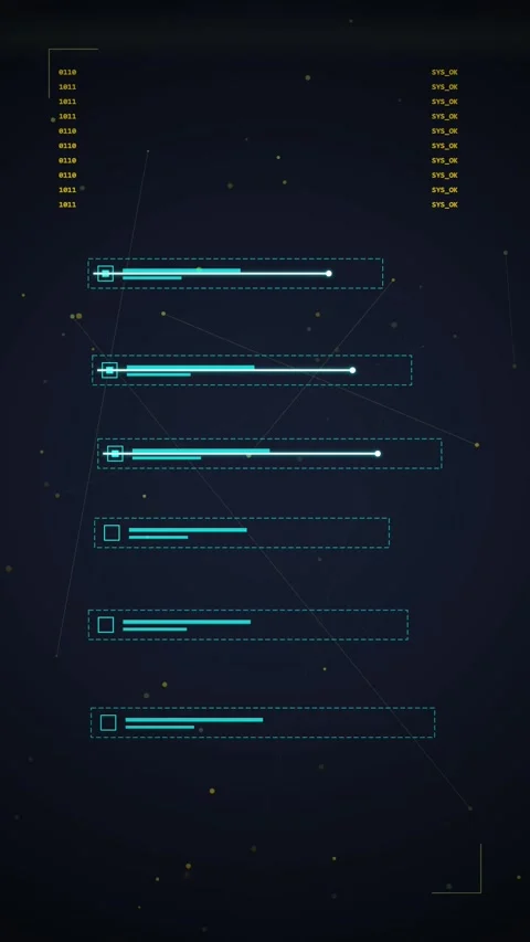 Futuristic HUD Interface with Data Bars and Blue Glowing Elements on Dark B.. Stock Footage 348814292