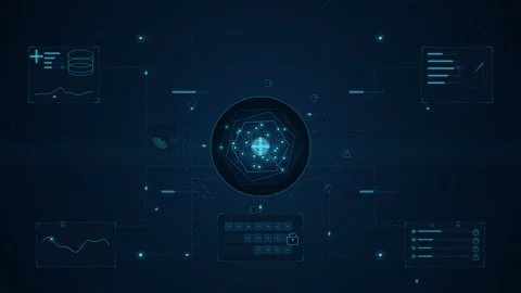 Futuristic HUD Interface with Data Graphs and Cyber Security Elements Stock Footage 344829840