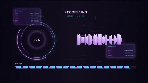 Futuristic HUD Interface Data Processing Loading Screen Background Stock Footage 335370597