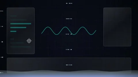 Futuristic HUD Interface with Data Visualization and Navigation Elements Video stock 346661658