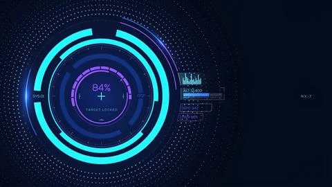 Futuristic hud interface design with glowing blue circular rings and data a.. Stock Illustration
