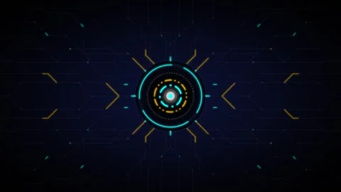 Futuristic hud interface with digital circuitry animation and glowing data .. Stock Footage 337565491