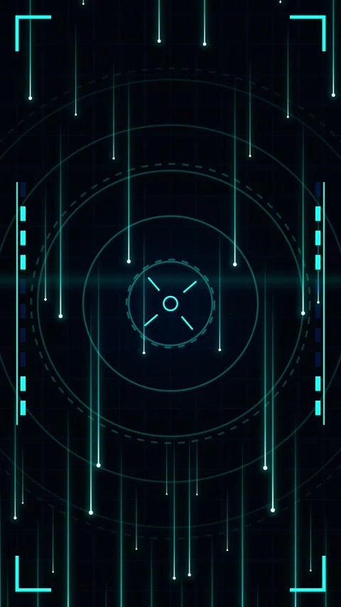 Futuristic HUD Interface with Digital Data Rain and Targeting Reticle Stock Footage 346204025