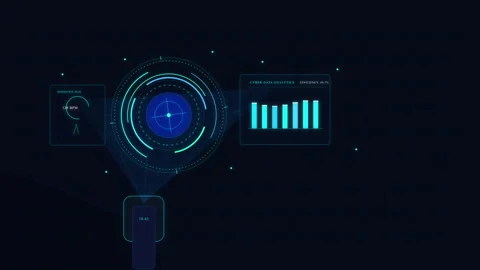 Futuristic HUD interface with digital data analysis, radar scanning Stock Footage 347572914