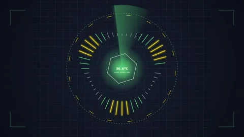 Futuristic HUD Interface with Digital Data Display and Grid Background Stock Footage 348415889