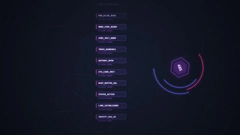 Futuristic HUD interface with digital data and glowing elements on dark bac.. Stock Footage 348423120