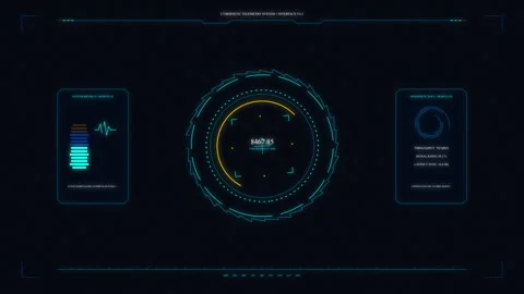 Futuristic HUD interface with digital display, cyber technology animation Stock Footage 347572821