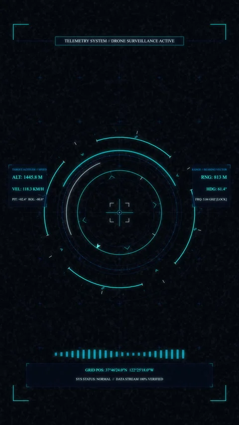 Futuristic HUD interface with digital elements, glowing circles Stock Footage 347572919