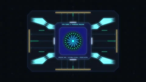 Futuristic HUD interface with digital processor chip animation Stock Footage 347246338