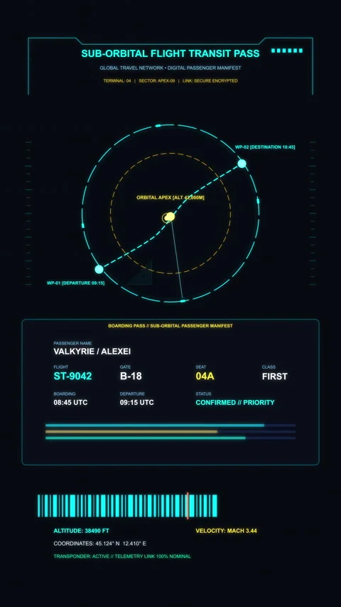 Futuristic HUD interface with digital radar, data charts, and bar codes Stock Footage 347573010