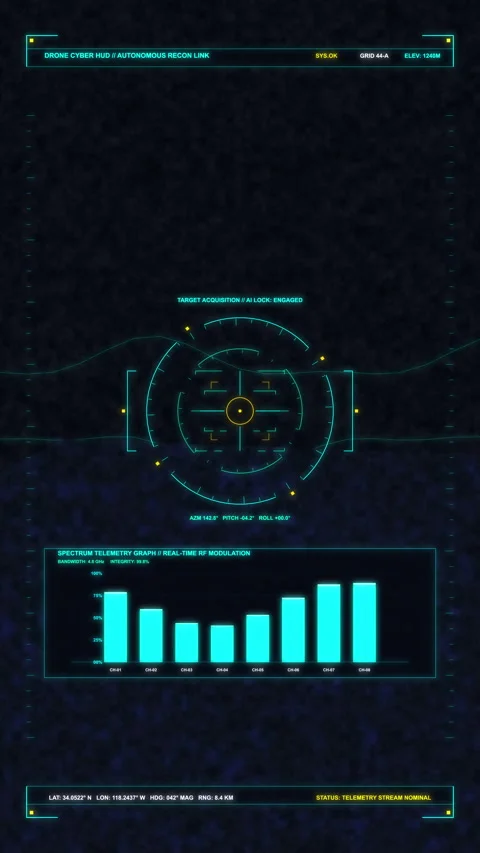 Futuristic HUD interface with digital radar and data chart animation Stock Footage 347573191