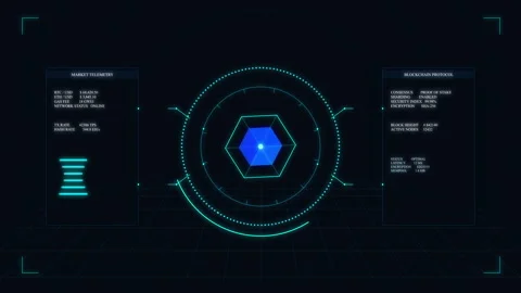 Futuristic hud interface with digital scan hexagon element, data flow metri.. Stock Footage 348337544
