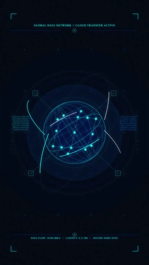 Futuristic HUD interface digital technology animation with glowing data network Stock Footage 347569849